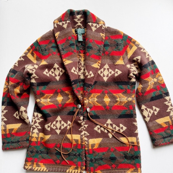 Ralph Lauren Sweaters - Vintage Ralph Lauren Hand Knit Ranch Sweater Cardigan Lambswool Lamb RARE 90s